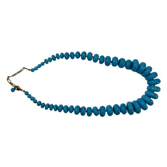 Vtg Lee Sands 18" necklace teal dyed magnesite disks detailed beads chain - Picture 2 of 13